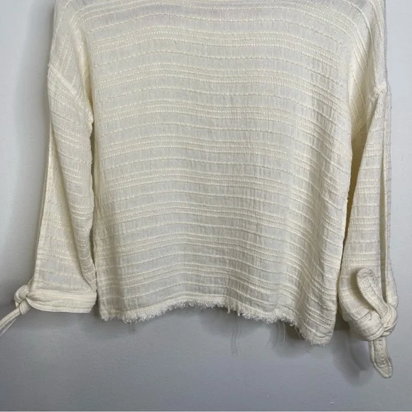 McGuire Linen Cotton Blend Split Long Sleeve Tie Top Blouse S Textured Luxury - Picture 7 of 16